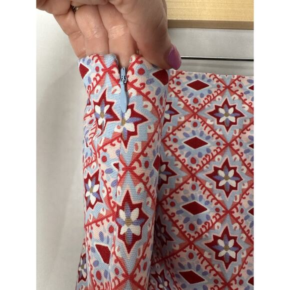 Talbots Mini Skirt Womens Sz 16 Cottagecore Geometric Red White Blue July 4th - Picture 7 of 9